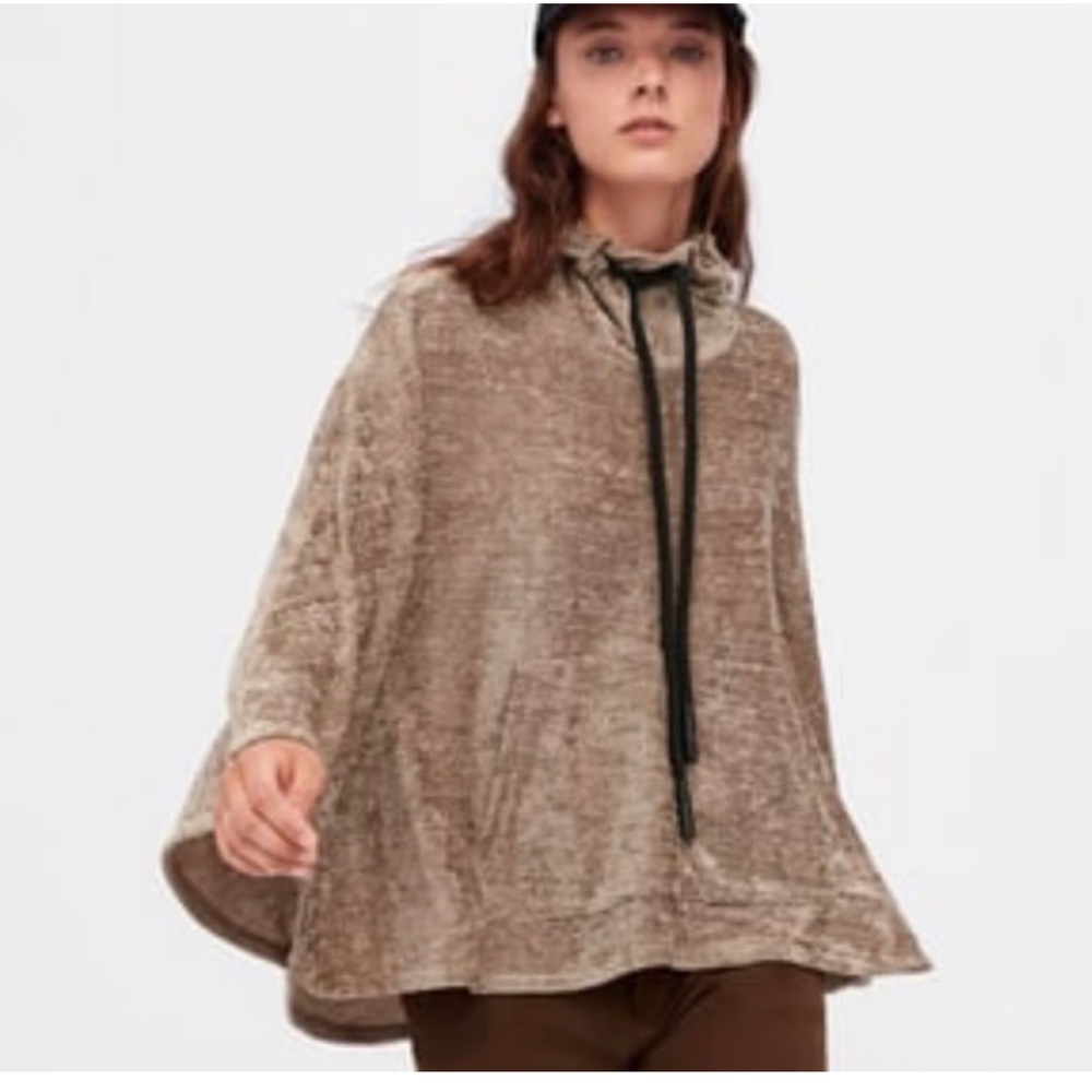 ZARA Woman's Medium Poncho Cape‎ Slouch Drawstring Neck Medium